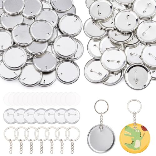 DICOSMETIC 120 Sets Button Maker Supplies 2 Styles Button Pin and Keychain 58mm Round Badge Parts Metal Buttons Badge Sets with 60Pcs Keyring and Clear Film von DICOSMETIC