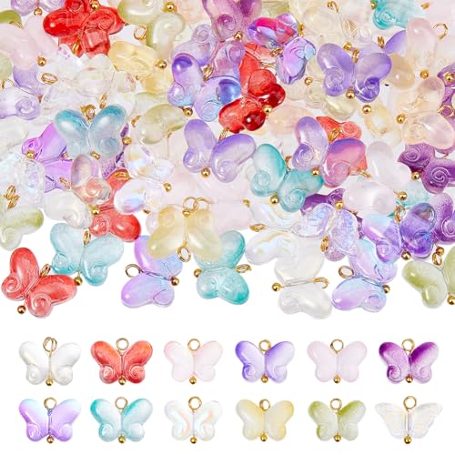 DICOSMETIC 120 Stück 12 Farben Glas Schmetterlingsanhänger Schmetterlingsanhänger Schmetterlingsanhänger Transparente Fantasie Schmetterlingsanhänger Für Die Schmuckherstellung Bohrung: 1.6mm von DICOSMETIC