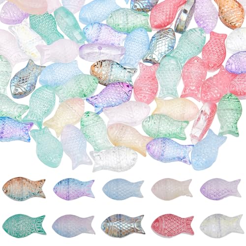DICOSMETIC 120 Stück 12 Farben Glasfische Perlen 15x8x5mm Kristall Ozean Tierperlen Hawaiische Fischperlen Kleine Fischtierperlen Für Die Schmuckherstellung Bohrung: 1mm von DICOSMETIC