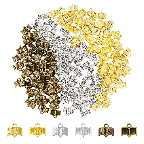 DICOSMETIC 150 Stück 3 Farben Buch Charme Legierung Schulthema Charme 3D Bibel Charme Antik Goldener Bronzer Und Silber Studien Charme Für Die Schmuckherstellung, Bohrung: 2 mm von DICOSMETIC