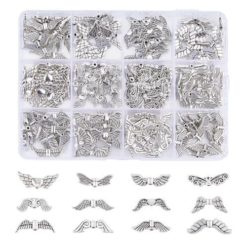DICOSMETIC 180 Stück Metall Engelsflügel Perlen Tibetische Legierungsperlen Antik Silber Libellen Perlen Engelsflügel Abstandsperlen Für Die Schmuckherstellung Bohrung: 1-2mm von DICOSMETIC