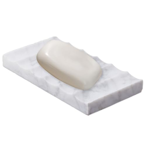 DICOSMETIC 1Pc Marmor Seifenschale Für Die Dusche Weiße Stein Seifenschale Natürliche Stein Seifenhalter Marmor Duschseifenhalter Mit Wellenförmigen Rutschfesten Füßen von DICOSMETIC