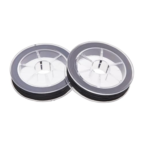 DICOSMETIC 2 Rolle Elastischer Armbandfaden 0.4mm Gummiband für Armbänder Schwarz Elastischer Faden Flache Elastische Schnur Für Armbänder Halsketten Schmuckherstellung 60m / Rolle von DICOSMETIC