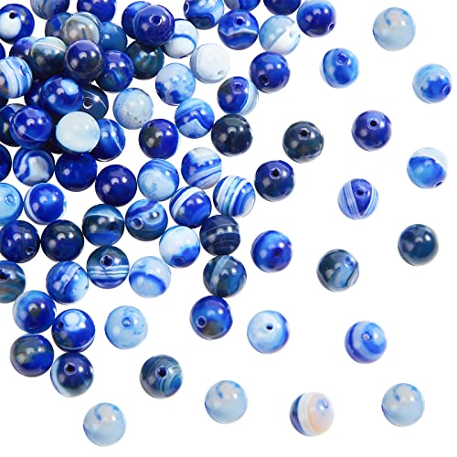 DICOSMETIC 2 Stränge Natürliche Achat-Perlenstränge 8 mm Steinperle Blau Gebänderte Achatperle Edelsteine Handwerksperle Kristallrunde Lose Perle Für Die Schmuckherstellung, Bohrung: 1.2 mm DICOSMETIC 2 Stränge Natürliche Achat-Perlenstränge 8 mm Steinperle Blau Gebänderte Achatperle Edelsteine Handwerksperle Kristallrunde Lose Perle Für Die Schmuckherstellung, Bohrung: 1.2 mm von DICOSMETIC