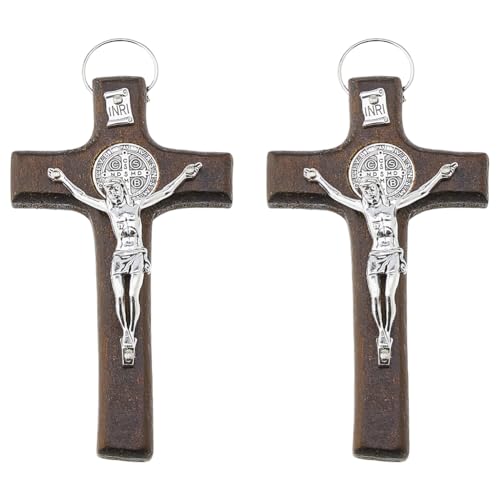 DICOSMETIC 2 Stück 11x6.4x2.3cm Kruzifix Wandkreuz Sattelbraunes Holzkreuz Mit Jesus Kleines Wandkreuz Dekor Holz Hängendes Kruzifix Holz Oster Geschenk Für Zuhause Dekor von DICOSMETIC