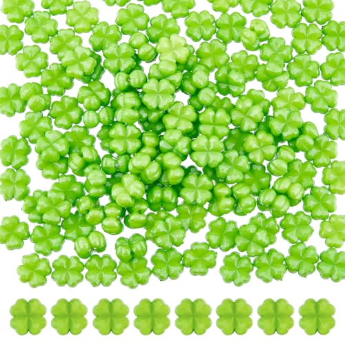 DICOSMETIC 200 Stück Acrylkleeperlen St. Patrick's Day Kleeblatt Perlen Kleine Vierblättrige Kleeblatt Perlen Lindgrün Bastelperlen Für Die Schmuckherstellung, Bohrung: 1mm von DICOSMETIC