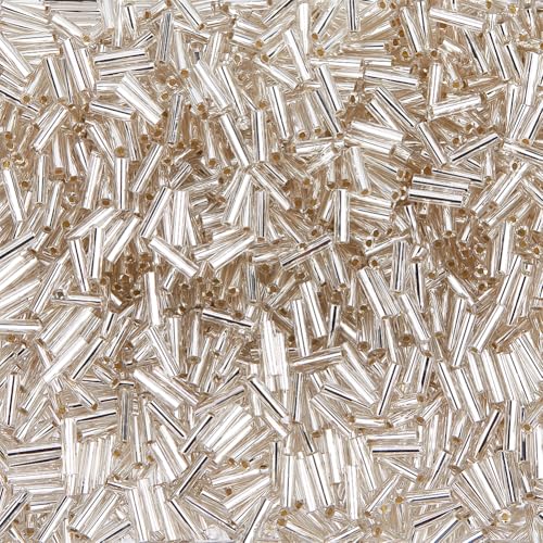 DICOSMETIC 2000 Stück Glas Bugle Perlen Silber Lange Röhren Saatperlen Silberne Röhrenperlen 6x2mm Röhren Saatperlen Für Die Herstellung von Ohrringen Armbändern Und Halsketten Bohrung: 0.5mm von DICOSMETIC