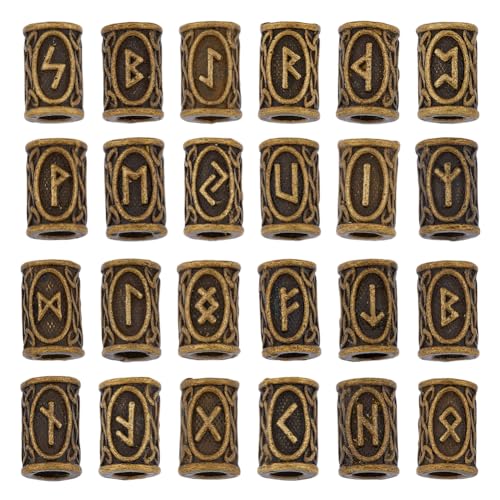 DICOSMETIC 24 Stück Säulen Abstandsperlen Große Lochperlen Legierung Europäische Perlen Antike Bronze Lose Röhrenperlen Tibetische Wikinger Perlen Für DIY Schmuckherstellung, Bohrung: 5mm von DICOSMETIC