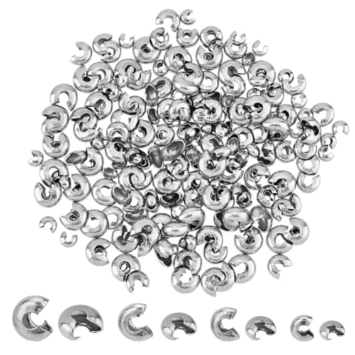 DICOSMETIC 240 Stück Quetschperlenabdeckungen In 4 Größen Edelstahl Knotenabdeckung Halbrunde Perlenknotenabdeckungen Kleine Perlenabdeckkappen Für Die Schmuckherstellung Bohrung: 1.2-1.8 mm von DICOSMETIC
