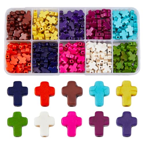 DICOSMETIC 250 Stück 10 Farben Kreuze Steinperlen Religionsperlen Segenskreuzperlen Synthetische Türkisperlen Klein Spacer Lose Perlen Für Die Schmuckherstellung Halloween Dekoration, Bohrung: 1mm von DICOSMETIC