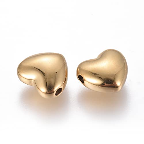 DICOSMETIC 2Pcs 10mm Goldene Farbe Herzperlen Metall Glatte Perlen Septal Amulett Lose Abstandsperlen Ionenbeschichtung 304 Edelstahlarmbänder Für Schmuckherstellung Und DIY Crafting von DICOSMETIC