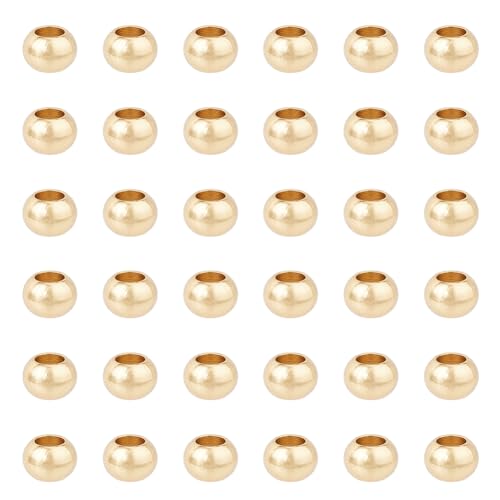 DICOSMETIC 30 Stück Edelstahl Rundperlen 8 mm Goldene Kugel Abstandsperlen Großes Loch Europäische Perlen Nahtlose Runde Abstandsperlen Für Die DIY Schmuckherstellung Bohrung: 4mm von DICOSMETIC