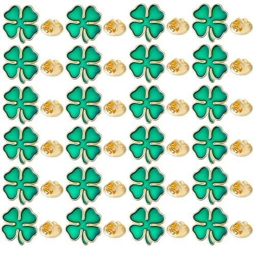 DICOSMETIC 30 Stück Emaille Vierblättrige Kleeblatt Anstecker St. Patrick's Day Pins Aus Legierung Goldener Kleeblatt Pin Vierblättrige Kleeblatt Brosche Für Rucksack Kleidung Hut Dekorationen von DICOSMETIC