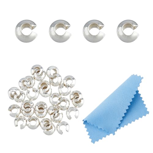 DICOSMETIC 30 Stück S925 Quetschperlen Silver Offene Crimpperlen 3mm Crimp Perlen Kaschierperlen Endspitze Kleine Offene Quetschperlen Für Die Schmuckherstellung von DICOSMETIC