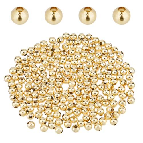 DICOSMETIC 300 Stück Runde Kugelperlen Aus Edelstahl Echte 24K Vergoldete Perlen Perlen Mit Glatter Oberfläche 1.5 mm Kleine Lochperlen Für Die Herstellung von Halsketten Und Schmuck von DICOSMETIC