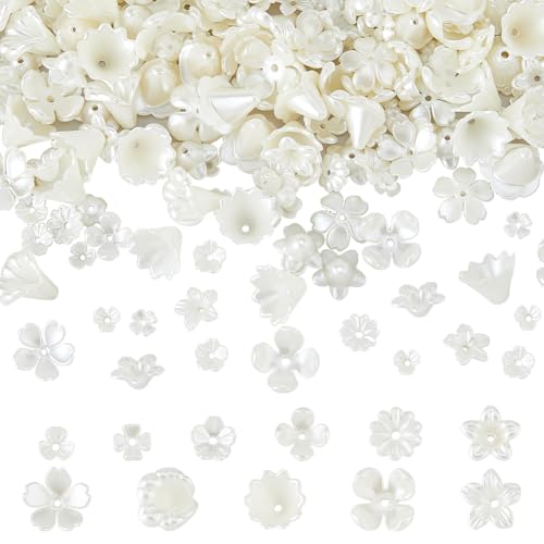 DICOSMETIC 330 Stück Blumenperlkappen 11 Stile ABS Kunststoff Imitation Perlenblumen Weiß Blumenperlen Endkappen Niedliche Blumenperlen Für Schmuckherstellung Bohrung: 1-1.5mm von DICOSMETIC