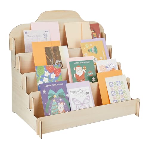 DICOSMETIC 4-Tier Grußkarten Ständer Aus Holz Aufkleberständer Tragbarer Geburtstagskarten Ständer Holz Aufkleber Halter Organizer Für Zuhause Einzelhandels Tresen Tischständer von DICOSMETIC