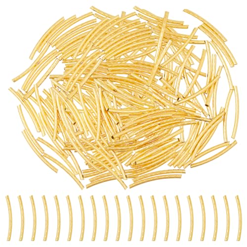 DICOSMETIC 400 Stück Messing Gebogene Röhrenperlen Goldene Lange Röhrenperlen 25mm Röhrenabstandperlen Gebogene Nudelröhrenabstandperlen Für Die Schmuckherstellung Bohrung: 1.2mm von DICOSMETIC