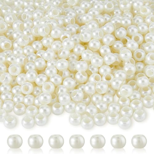 DICOSMETIC 500 Stück Acrylperlen Imitationsperlen Europäische Perlen 8x6mm Großloch Acrylperlen Für Armbänder Halsketten Schmucktaschenkettenherstellung Bohrung: 4mm von DICOSMETIC