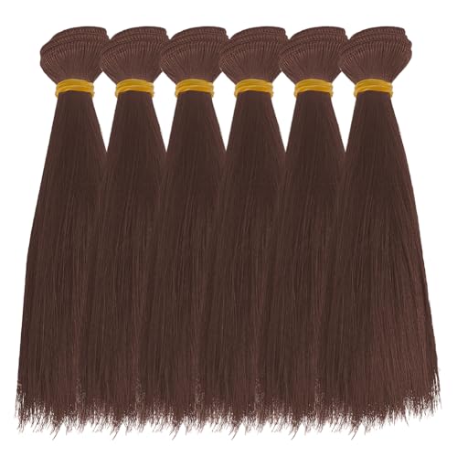 DICOSMETIC 6 Stück Puppenperücke Puppenhaar 18cm Gerades Kurzes Puppenhaar Plastikpuppenhaar Puppenherstellungskits Puppenhaarextensions Kokosbraunes Kunsthaar Ersatz von DICOSMETIC