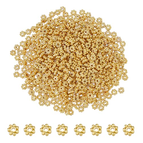 DICOSMETIC 600 Stück Legierung Blumen Abstandsperlen Metall Blume Perlen Gold Gänseblümchen Perlen 4.5 mm Kleine Schneeflocke Lose Perlen für DIY Armbänder Schmuckherstellung von DICOSMETIC