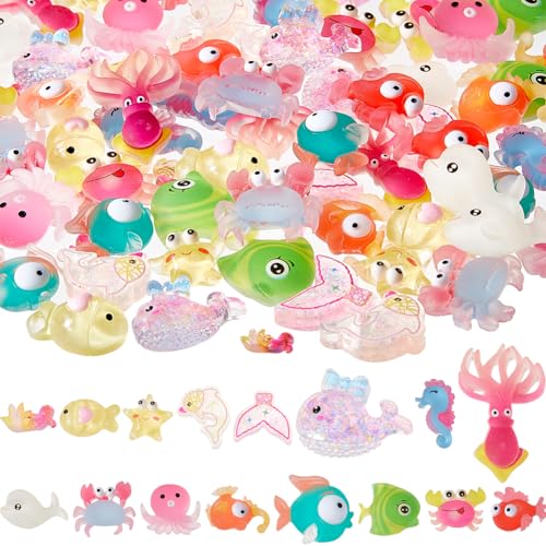 DICOSMETIC 64 Stück 16 Stile Ozean Flatback Charms Bulk Meeres Tier Thema Flat Back Charms Niedliche Schleim Charm Bunte Harz Cabochon Für Bastelset Scrapbooking Handyhülle von DICOSMETIC