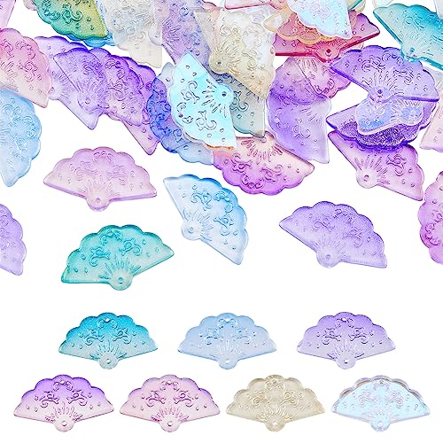 DICOSMETIC 70 Stück 7 Farben Faltfächer Charme Hohlfächer Charme Mit Glitzerpulver Glas Kreissektor Charme Geometrische Sprühlackierte Glasanhänger Für Die Schmuckherstellung von DICOSMETIC
