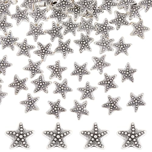 DICOSMETIC 80 STK. Legierungs Seestern Perlen 10x11x5mm Meerstern Perlen Antik Silber Meer Thema Perle Tibetischer Stil Ozean Tier Perle Für Armbänder Halsketten Schmuckherstellung Bohrung: 2mm von DICOSMETIC
