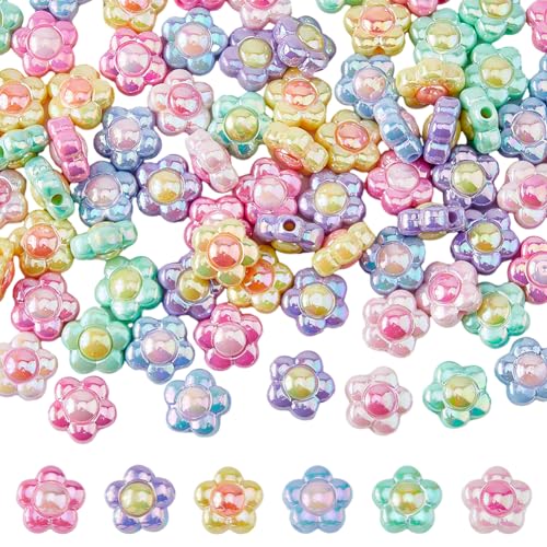 DICOSMETIC 84 Stück Acryl Blumenperlen 6 Farben Blumen Bastelperlen Niedliche Sonnenblumen Perlen Blumen Haarperlen Lose Perlen 3 mm Kleine Lochperlen Für Armbänder Schmuckherstellung von DICOSMETIC
