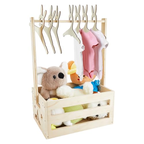 DICOSMETIC Holz Baby Dusche Schrankkörbe Holz Baby Korb Mit Griff Mit 6Stk. Hasen Kleiderbügelhaken Und 1Stk. Wachstums Gedenkkarte Neugeborenes Willkommensgeschenk Für Neue Eltern von DICOSMETIC