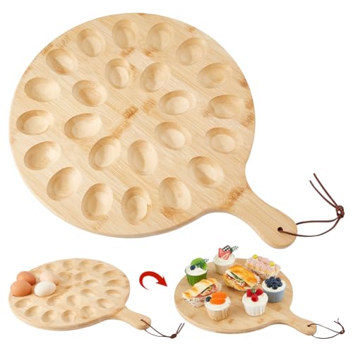 DICOSMETIC Holzplatte Für Teufelseier Mit 24 Löchern Ostern Platte 2 Seitige Platte Multifunktionale Runde Pizzaplatte Für Ostern Thanksgiving Party Bambus DICOSMETIC Holzplatte Für Teufelseier Mit 24 Löchern Ostern Platte 2 Seitige Platte Multifunktionale Runde Pizzaplatte Für Ostern Thanksgiving Party Bambus von DICOSMETIC