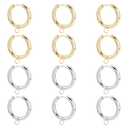 DICOSMETIC Huggie-Creolen mit Schlaufe, 24 Karat vergoldet, runde Ohrringhaken, klein, goldener Edelstahl, Klappbügel, Ohrringe, für DIY-Schmuckherstellung, 12 Stück DICOSMETIC Huggie-Creolen mit Schlaufe, 24 Karat vergoldet, runde Ohrringhaken, klein, goldener Edelstahl, Klappbügel, Ohrringe, für DIY-Schmuckherstellung, 12 Stück von DICOSMETIC