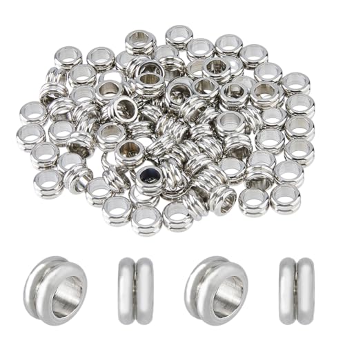 DICOSMETIC Metallrohrperlen, Abstandshalter, Edelstahl, europäische Perlen, 5 mm, großes Loch, Perlen für Halsketten, Armbänder, Schmuck, 100 Stück von DICOSMETIC