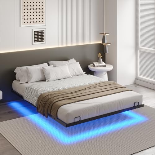 DICTAC Bettgestell 140x200 mit LED Beleuchtung Bett 140x200 mit Lattenrost aus Metall Schwebebett Bettrahmen 140 x 200 Erwachsene mit Licht-Robust und Stabil,Leichte Montage,Schwarzer(ohne matratze) von DICTAC