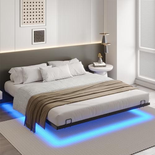 DICTAC Bett 160x200 mit LED Beleuchtung Bettgestell 160x200 mit Lattenrost aus Metall Metallbett Floating Bed Frame Gästebett Jugendbett mit Licht-Robust und Stabil, Leichte Montage,Schwarzer von DICTAC