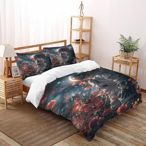 DICVXOR Astronaut Blumen Bettwäsche-Sets 3 Teilig Für Jungen Und Mädchen 3D Druck Space Theme Weiche Mikrofaser Und Kissenbezug Mit Reißverschluss Super King（260x220cm） von DICVXOR