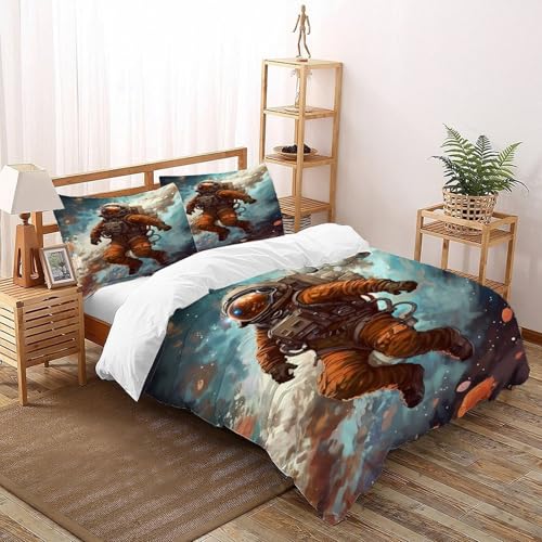 DICVXOR Astronaut Weltraum Bettwäsche Set 3 Teilig Für Jungen Und Mädchen 3D-Digitaldruck Space Theme Microfaser Mit Reißverschluss Und Kissenbezug Super King（260x220cm） von DICVXOR