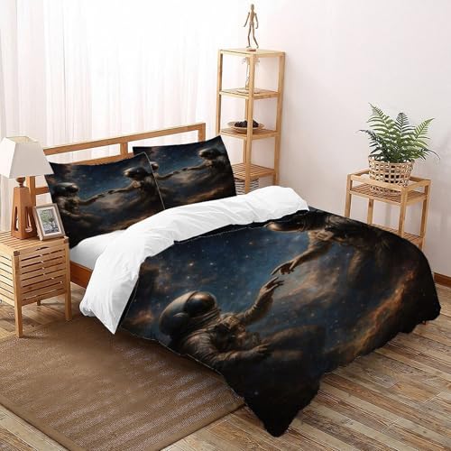 DICVXOR Astronauten Weltraum Bettwäsche-Sets 3 Teilig Bettbezüge Space Theme Mit Kissenbezügen Betten Set Für Jugendliche Kinder Schlafzimmer Double（200x200cm） von DICVXOR