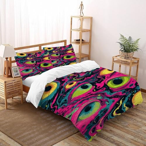 DICVXOR Augen Farben Bettbezug-Set 3 Teilig Für Jungen Und Mädchen 3D-Digitaldruck Gothic Theme Weiche Mikrofaser Mit Reißverschluss Und Kissenbezug Super King（260x220cm） von DICVXOR