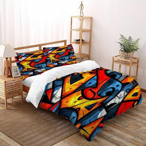 DICVXOR Bunte Formen Bettbezug Set 3 Teilig Kinderbettwäsche Mit Kissenbezügen Gothic Theme Betten Set Für Jungen Und Mädchen,Kinder Double（200x200cm） von DICVXOR