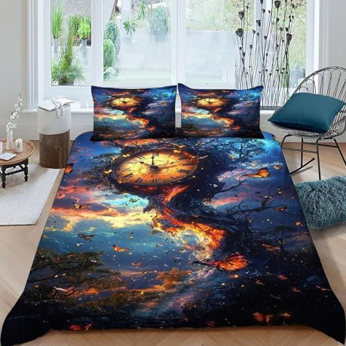 DICVXOR Clock Schmetterling Bettwäsche-Sets 3 Teilig Für Jungen Und Mädchen 3D-Digitaldruck Space Theme Weiche Mikrofaser Mit Reißverschluss Und Kissenbezug King（220x240cm） von DICVXOR