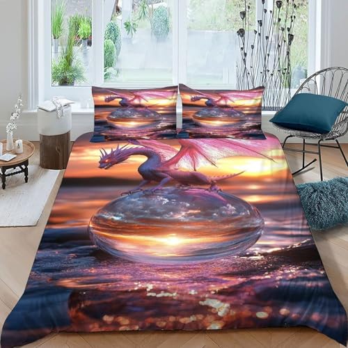 DICVXOR Drachenkristallkugel Bettwäsche 3 Teilig Bettbezüge Wildlife Animal Theme Kissenbezug Betten Set Mit Reißverschluss Für Jungen Und Mädchen,Kinder King（220x240cm） von DICVXOR