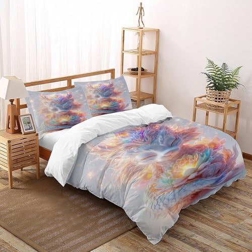 DICVXOR Drachenlotus Bettwäsche Animal Theme Kinderbettwäsche-Set 3-teilig Mit Kissenbezügen Betten Set Für Jungen Und Mädchen,Kinder Super King（260x220cm） von DICVXOR