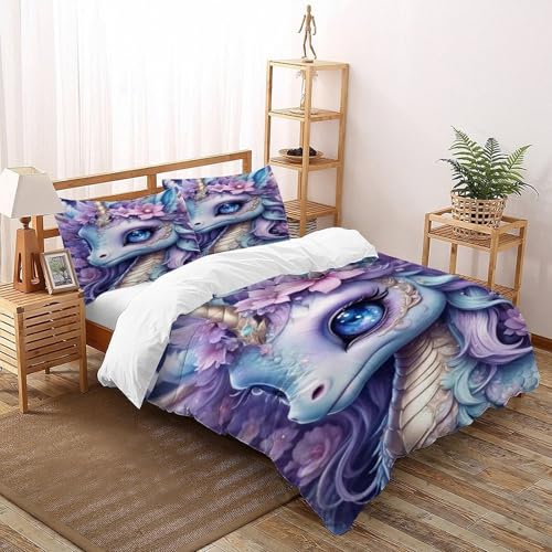 DICVXOR Einhorn Blume Bettbezug Bettwäsche Animal Theme Mit Kissenbezügen Betten Set Mit Reißverschluss Für Jungen Und Mädchen,Kinder Super King（260x220cm） von DICVXOR