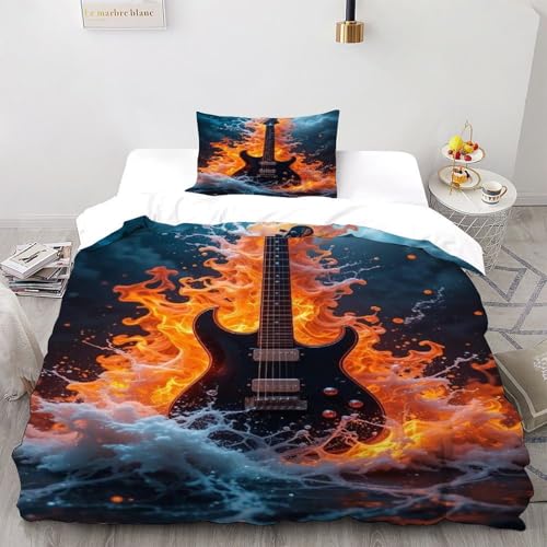 DICVXOR Gitarrenfeuer Bettwäsche 2 Teilig Space Theme Theme Bettbezüge Kissenbezug Betten Set Für Jungen Und Mädchen,Kinder Single（135x200cm） von DICVXOR