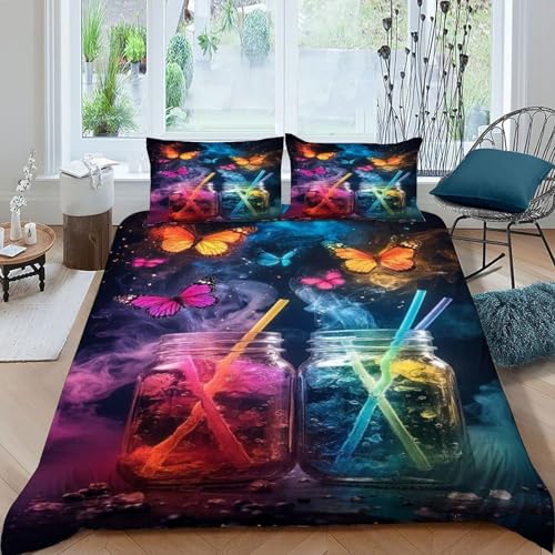DICVXOR Gläser Schmetterlinge Bettbezug Bettwäsche-Sets Animal Theme Domestic Animals Mit Kissenbezüge Für Jugendliche Kinder Schlafzimmer King（220x240cm） von DICVXOR