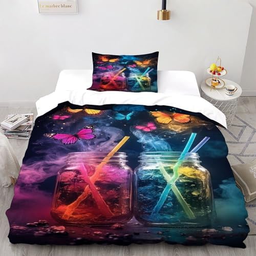 DICVXOR Gläser Schmetterlinge Bettbezug Set 2-teilig Animal Theme Domestic Animals Kinderbettwäsche-Set Mit Kissenbezug Betten Set Für Jungen Und Mädchen,Kinder Single（135x200cm） von DICVXOR