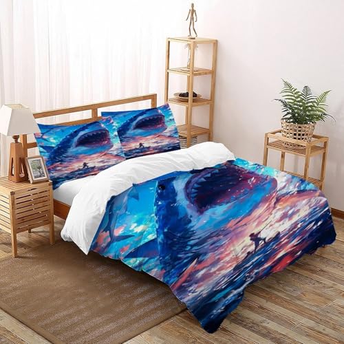 DICVXOR Hai Boot Bettwäsche Kinderbettwäsche Reißverschluss Mit Kissenbezügen Betten Set Wildlife Marine Animal Animal Theme Für Jugendliche Kinder Schlafzimmer Double（200x200cm） von DICVXOR