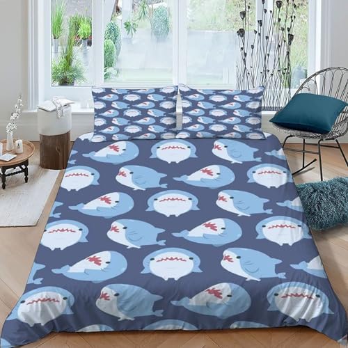 DICVXOR Hai Hintergrund Bettbezug Animal Theme Marine Animal Kinderbettwäsche-Set Reißverschluss Mit Kissenbezügen Betten Set Für Jugendliche Kinder Schlafzimmer King（220x240cm） von DICVXOR