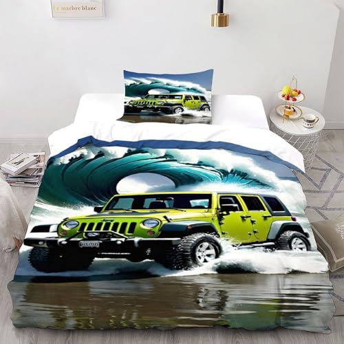 DICVXOR Jeep Welle Bettbezug Bettwäsche-Sets Sports Theme Mit Kissenbezüge Für Jugendliche Kinder Schlafzimmer Single（135x200cm） von DICVXOR